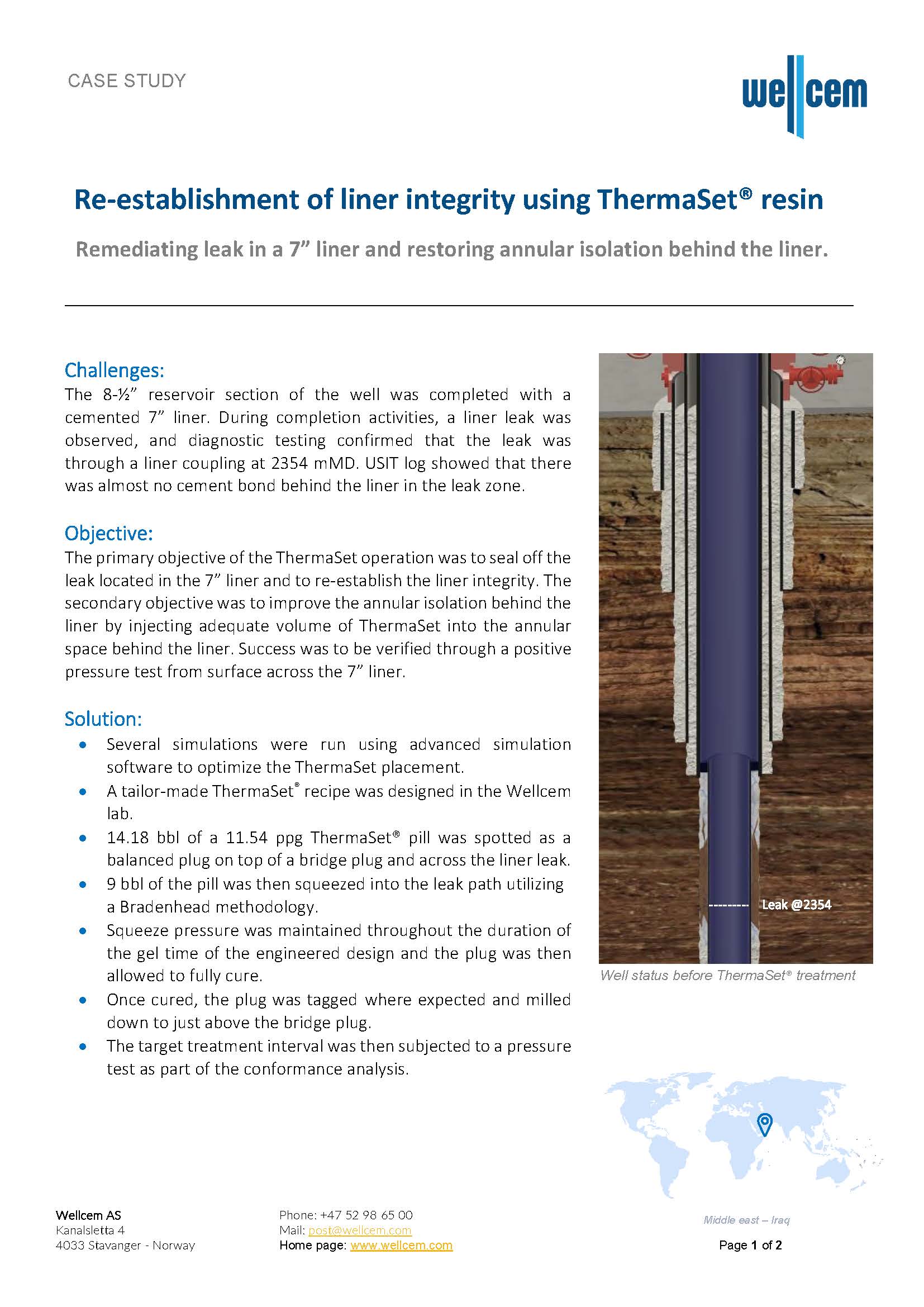 Wellcem Case Study - Re-establishment of liner integrity using Thermaset® resin